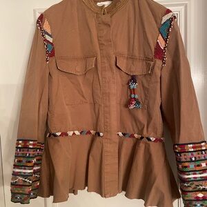 Zara Embroidered & Beaded Peplum Cotton Jacket size L